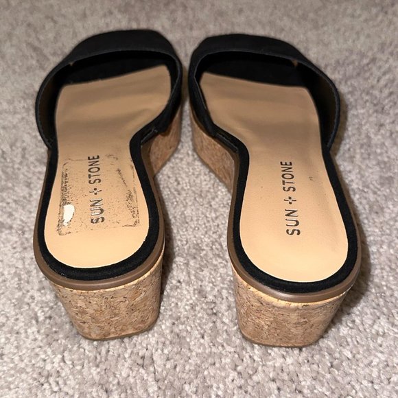 Sun Stone Charlottee Wedge Sandals Black Mc 7M - Picture 4 of 4